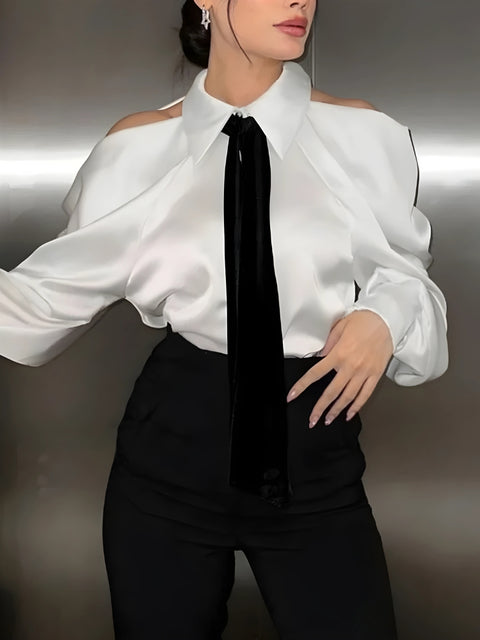 Y2K Satin Cold Shoulder Shirt