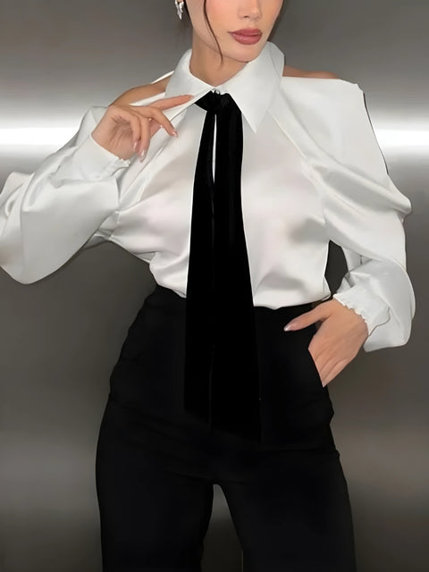 Y2K Satin Cold Shoulder Shirt