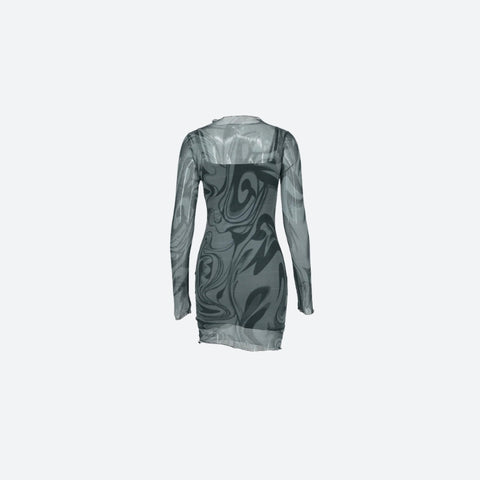 Y2K Sheer Marble Print Mini Dress