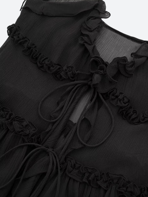 Y2K Sheer Open Front Top