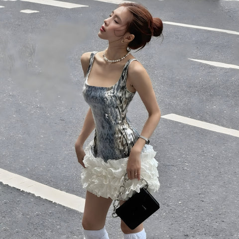 Y2K Sheer Ruffle Mini Dress