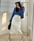 Y2K Silver Wrinkled Midi Skirt