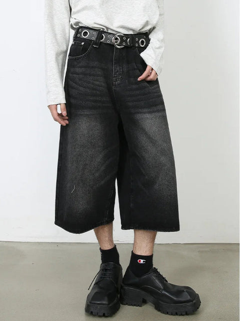 Y2K Skater Wide Leg Denim Shorts