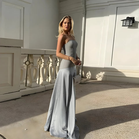 Y2K Sleek Strapless Satin Maxi Dress