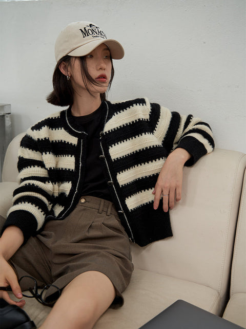 Y2K Striped Button-Up Cardigan