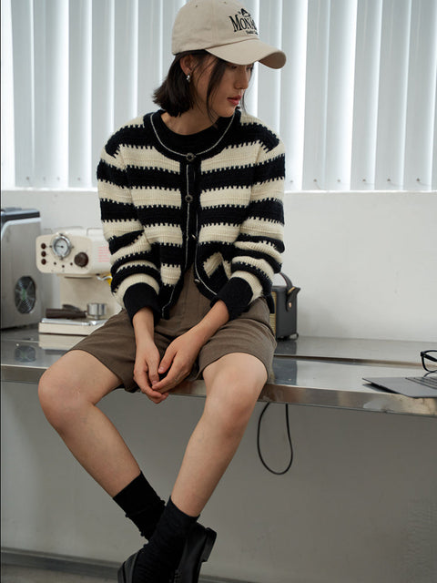 Y2K Striped Button-Up Cardigan