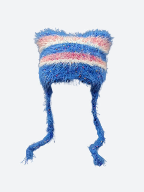 Y2K Striped Fluffy Beanie