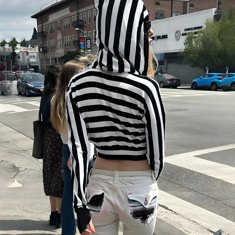 Y2K Striped Hooded Crop Top