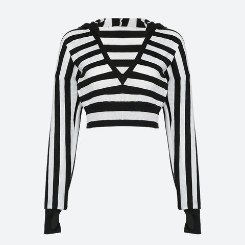 Y2K Striped Hooded Crop Top