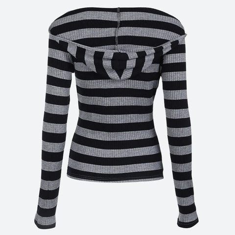 Y2K Striped Hooded Top