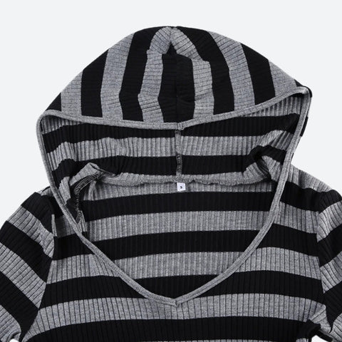 Y2K Striped Hooded Top