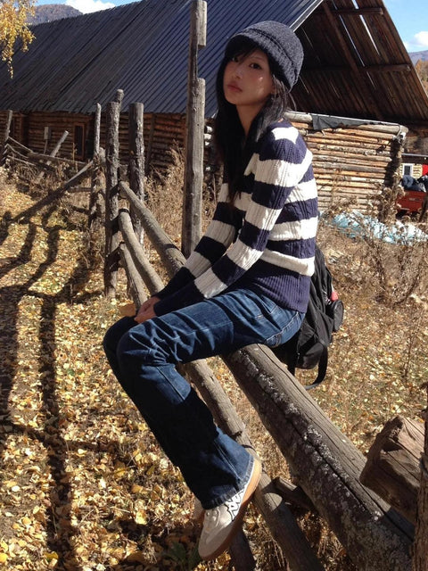 Y2K Striped Knitted Sweater