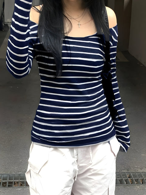 Y2K Striped Off Shoulder Top