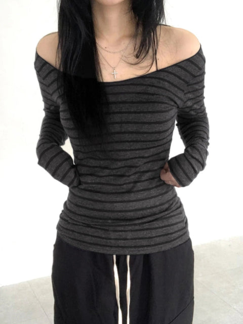 Y2K Striped Off Shoulder Top