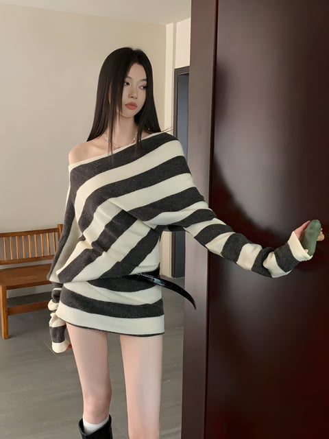 Y2K Striped One Shoulder Mini Dress