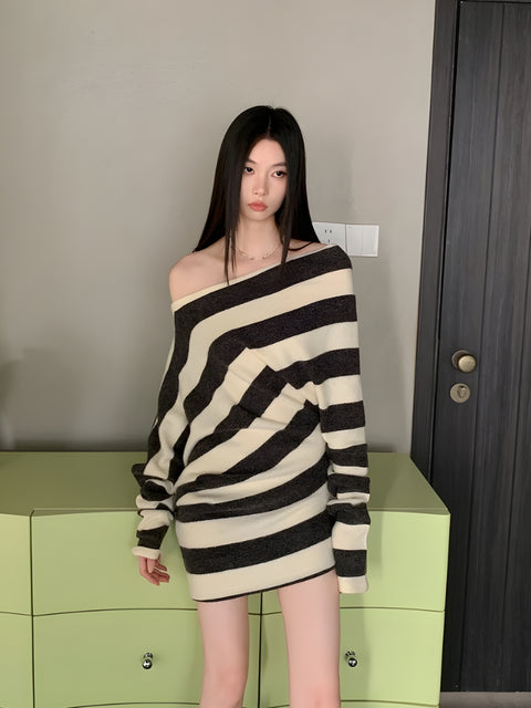 Y2K Striped One Shoulder Mini Dress