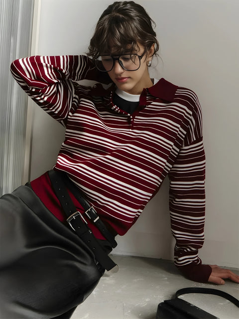 Y2K Striped Polo Sweater