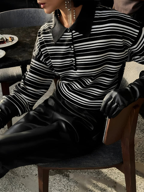 Y2K Striped Polo Sweater