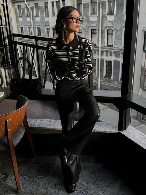 Y2K Striped Polo Sweater