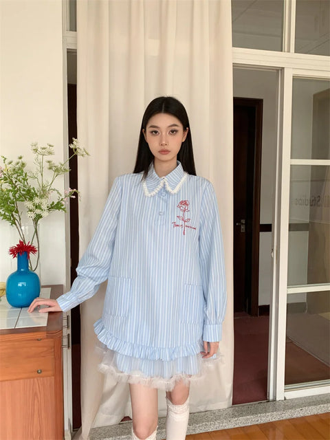 Y2K Striped Shirt Mini Dress