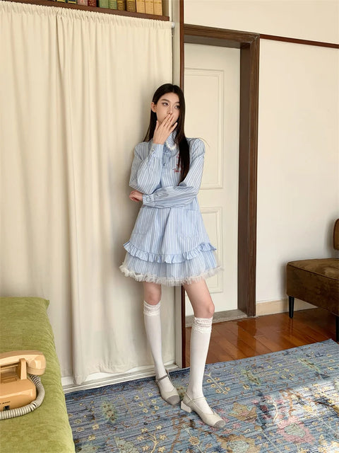 Y2K Striped Shirt Mini Dress