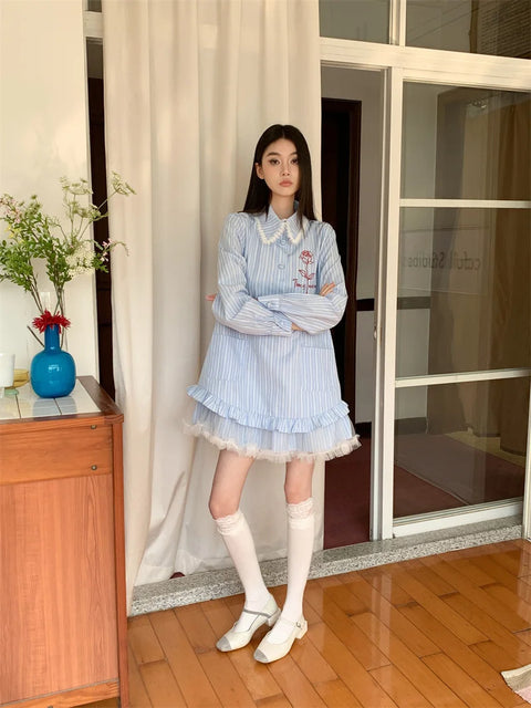 Y2K Striped Shirt Mini Dress