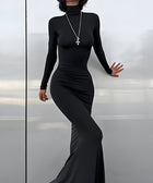 Y2K Turtleneck Bodycon Maxi Dress