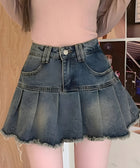 Y2K Washed Pleated Denim Skirt