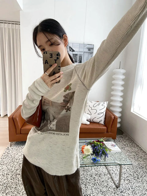 Y2K White Horse Sweater