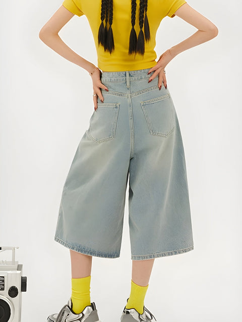 Y2K Wide Leg Denim Shorts