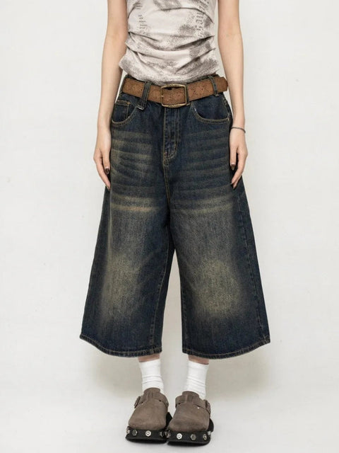 Y2K Wide Leg Denim Shorts