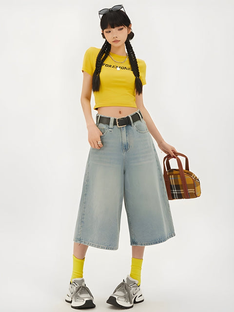 Y2K Wide Leg Denim Shorts