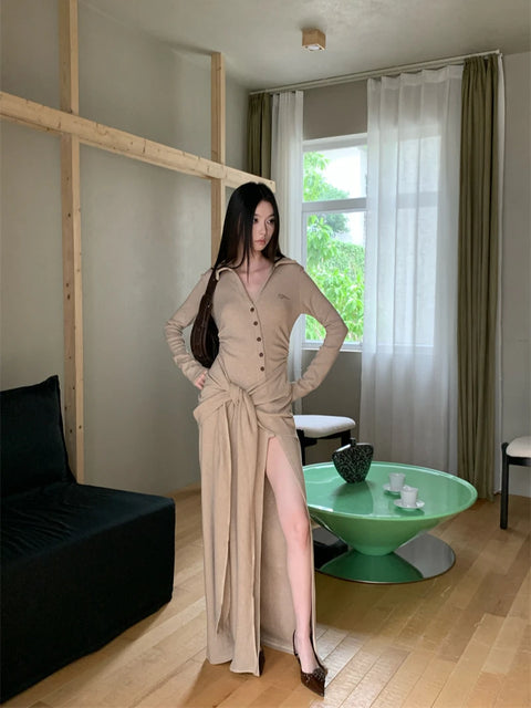 Y2K Wrap Tie Slit Maxi Dress