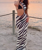 Y2K Zebra Cut Out Maxi Dress
