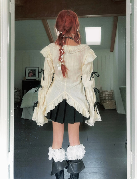 Y2K Fairy Lace Up Ruffled Blouse