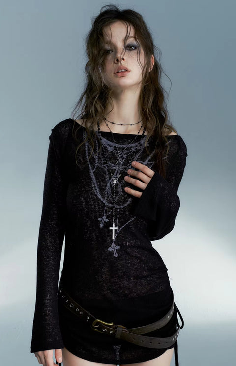 Y2K Goth Cross Necklace Top