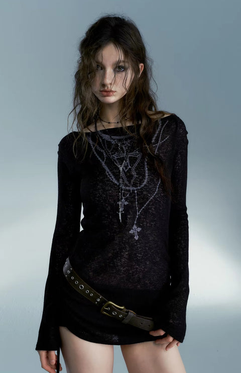 Y2K Goth Cross Necklace Top