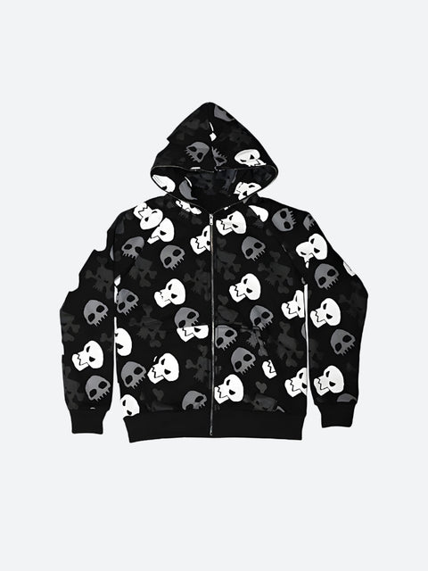 Y2K Goth Skull Full Zip Up Hoodie