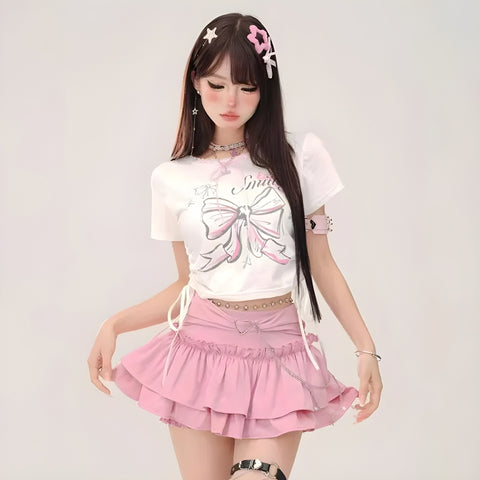 Y2K Heart Buckle Mini Skirt