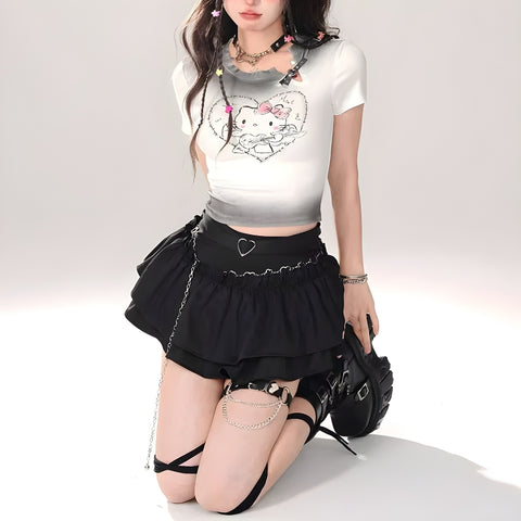 Y2K Heart Buckle Mini Skirt