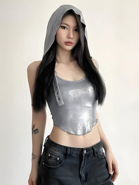 Y2K Metallic Hooded Top