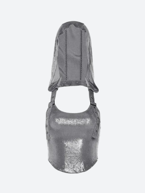 Y2K Metallic Hooded Top