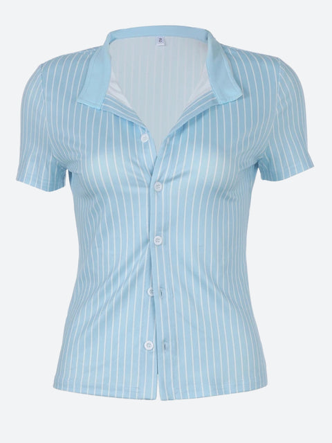 Y2K Striped Short Sleeve Shirt